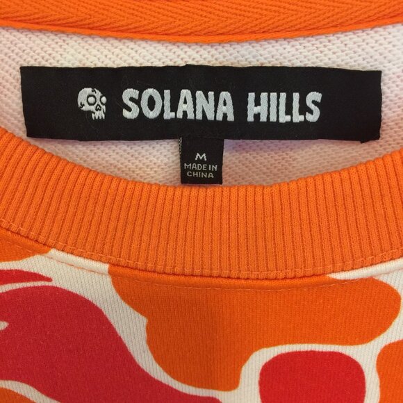 SOLANA HILLS Men's Medium Orange Abstract Skull Crew Sweatshirt - Picture 4 of 6